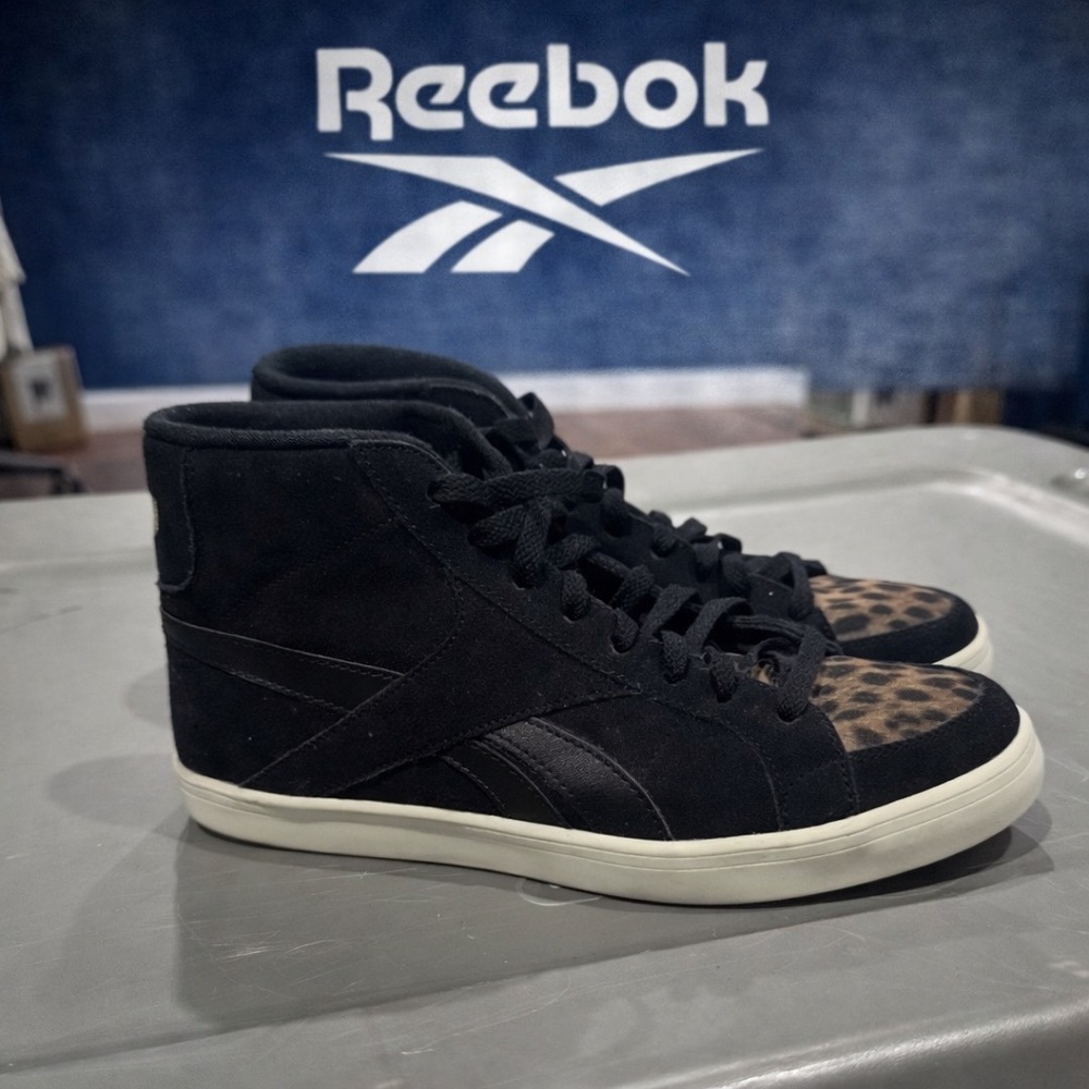 Black and Leopard Print Toe High-Top Reebok women’s Sneakers